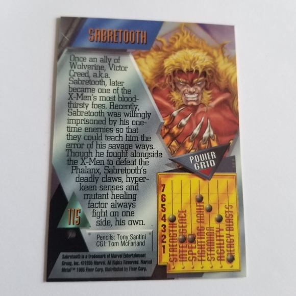 Vintage Marvel Metal trading card from 1995 Sabretooth card #115 - Picture 2 of 11